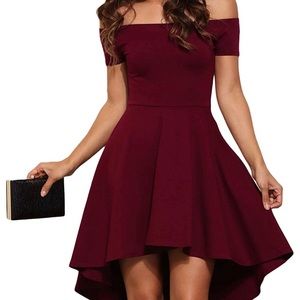 Off The Shoulder High Low Hem Skater Dress